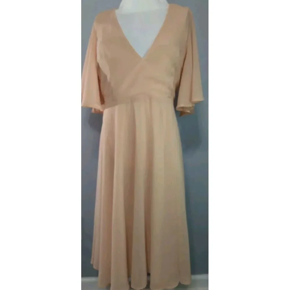 Boohoo Angel‎ Sleeve Midi Skater Dress Blush Pink V-Neck CM03901 Size 10 NWT 475